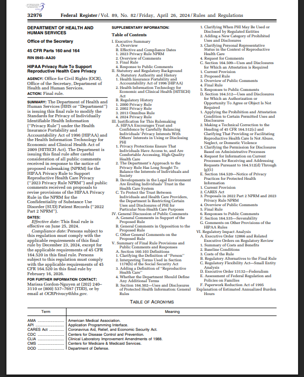 Screenshot of the HIPAA rule PDF